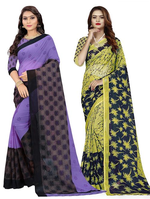 women pack of 2 printed sarees with blouse - 21300126 - Very Small Image - 1