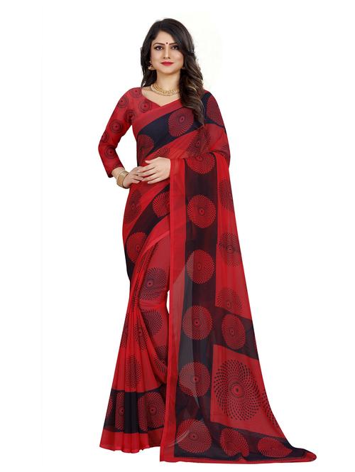 women red printed georgette saree with blouse - 21300138 - Very Small Image - 1