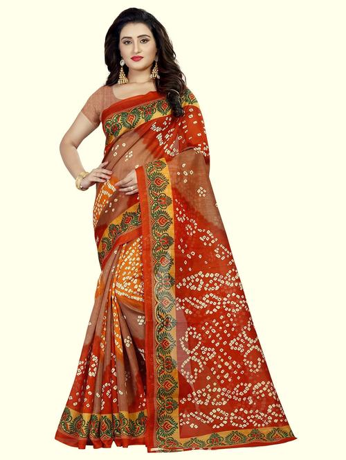 women orange bandhani printed saree - 21300176 - Very Small Image - 1