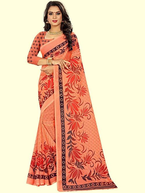peach floral printed saree with blouse - 21300181 - Very Small Image - 1