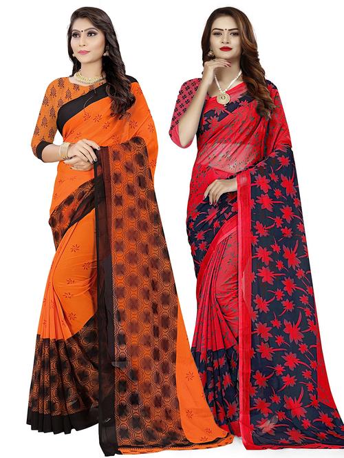 women pack of 2 printed sarees with blouse - 21300240 - Very Small Image - 1
