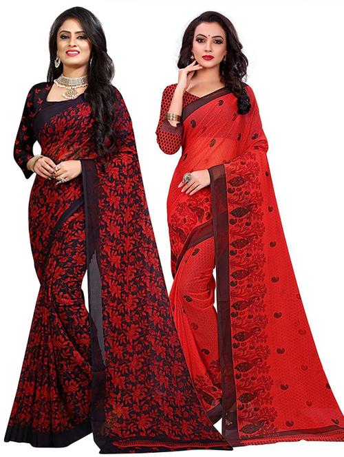 pack of 2 multi colored combo saree with blouse - 21300252 - Very Small Image - 1