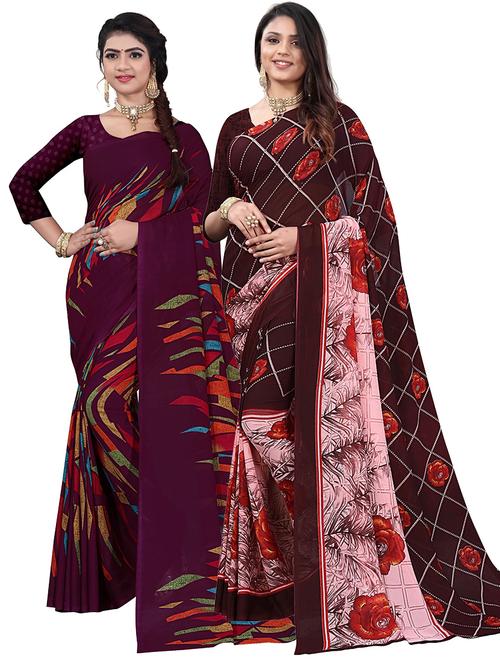 women pack of 2 printed sarees with blouse - 21300262 - Very Small Image - 1