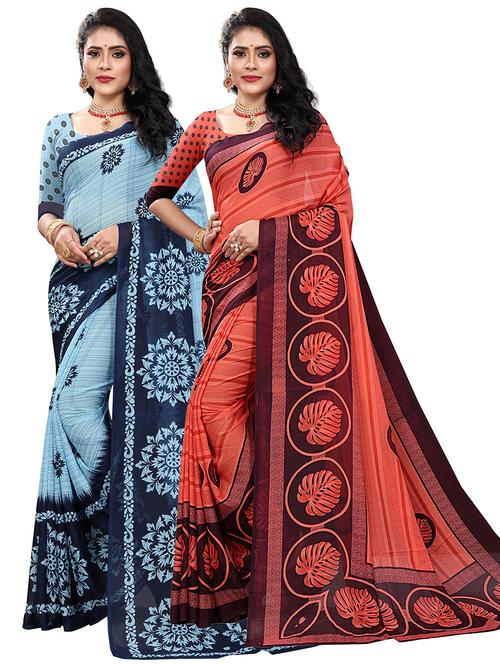 pack of 2 printed saree with blouse - 21300282 - Very Small Image - 1