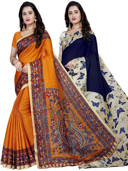 combos pack of 2 printed sarees with blouse - 21300294 - Very Small Image - 1