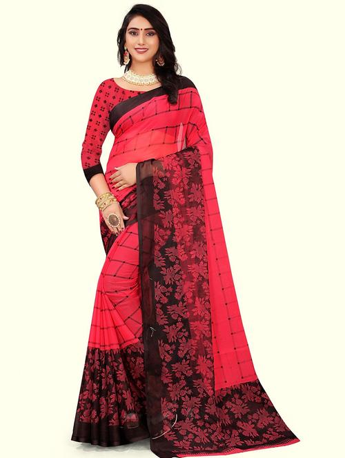 women red floral printed georgette saree with blouse - 21300305 - Very Small Image - 1