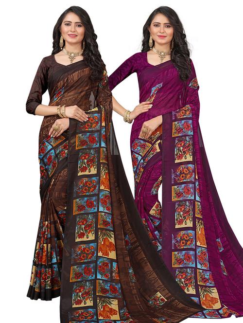 pack of 2 multi colored combo saree - 21300349 - Very Small Image - 1