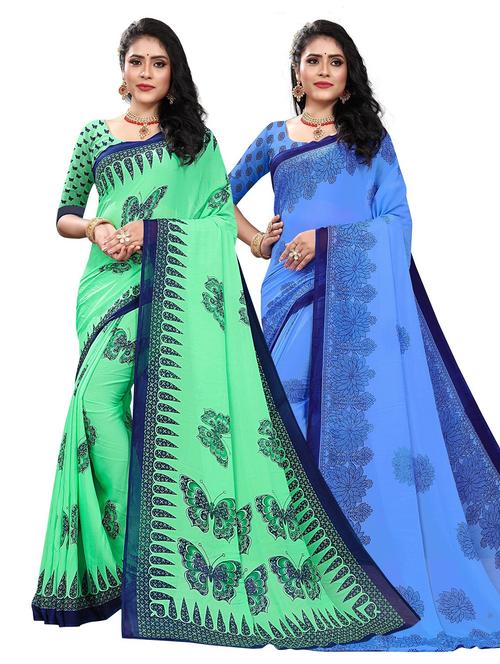 pack of 2 multi colored combo saree with blouse - 21300352 - Very Small Image - 1