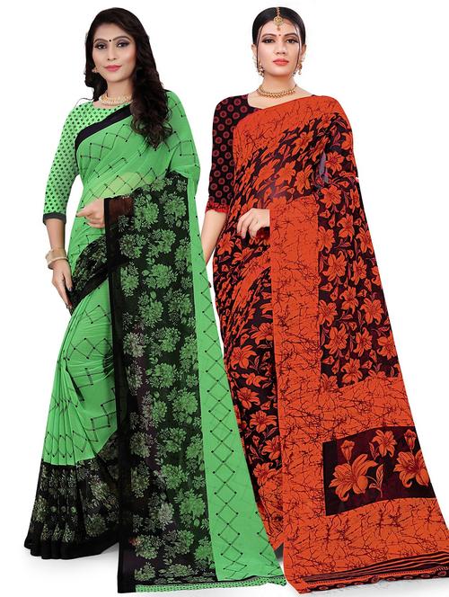 combos pack of 2 printed sarees with blouse - 21300354 - Very Small Image - 1