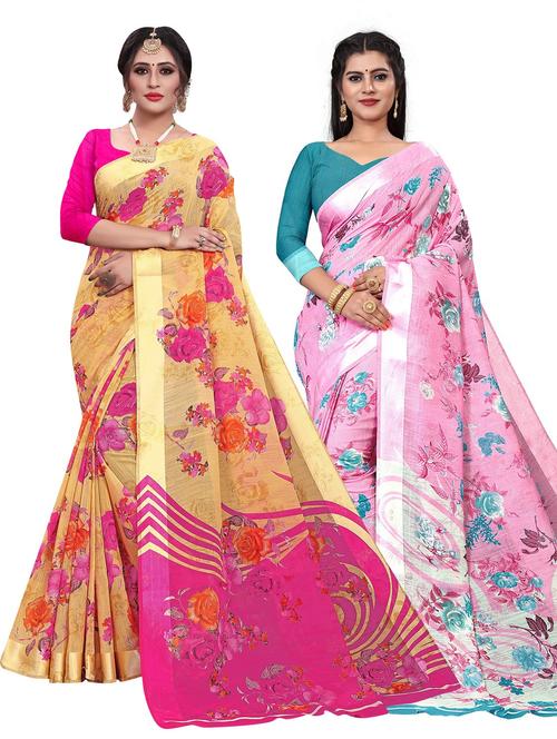 combos pack of 2 printed sarees - 21300360 - Very Small Image - 1