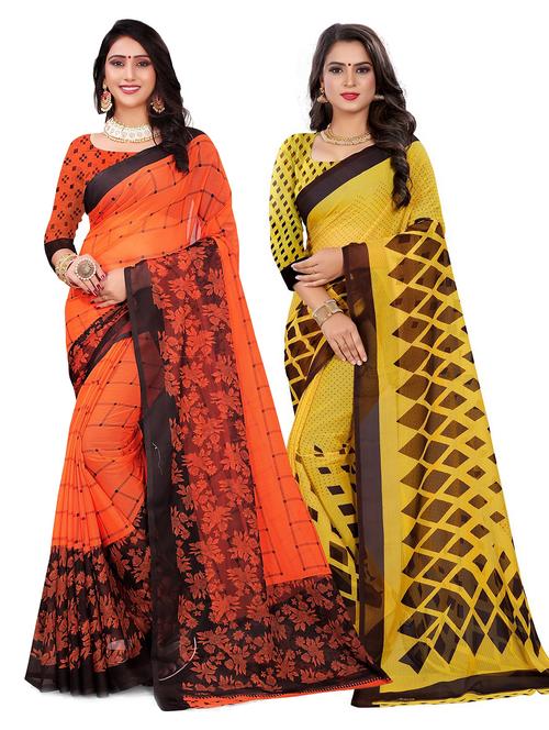 combos pack of 2 printed sarees with blouse - 21300384 - Very Small Image - 1