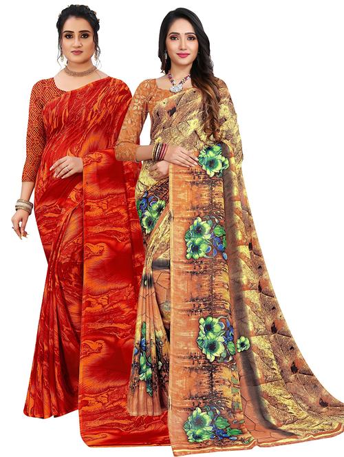 pack of 2 multi colored combo saree with blouse - 21300395 - Very Small Image - 1