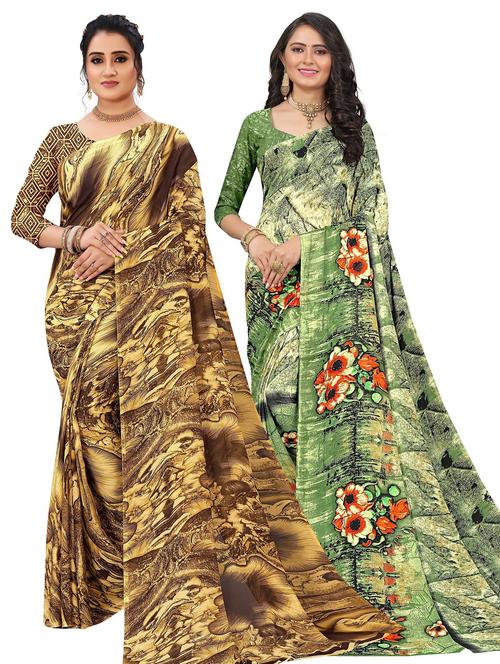 pack of 2 multi colored combo saree with blouse - 21300405 - Very Small Image - 1