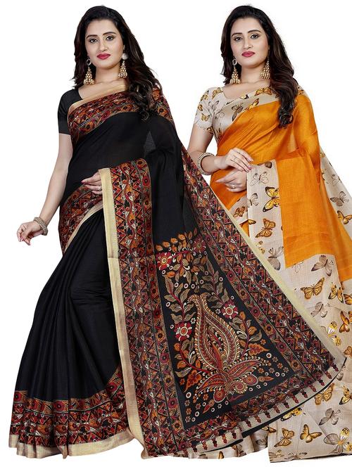 pack of 2 multi colored combo saree with blouse - 21300410 - Very Small Image - 1