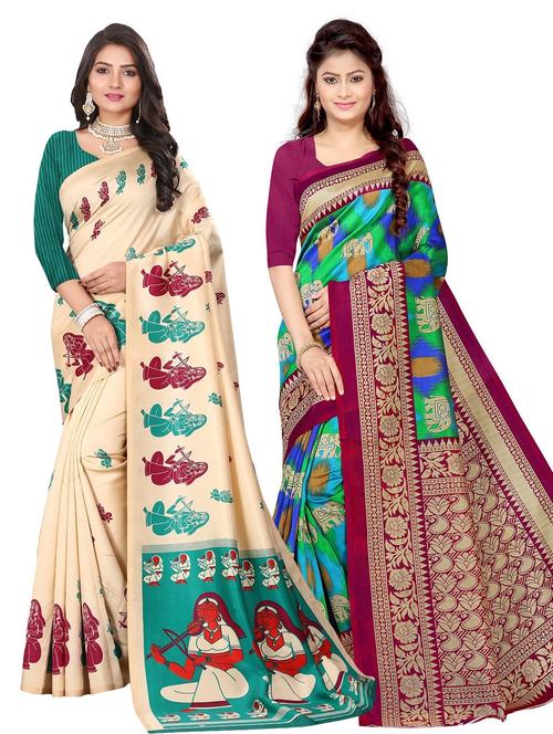 set of 2 women printed sarees with blouse - 21300412 - Very Small Image - 1