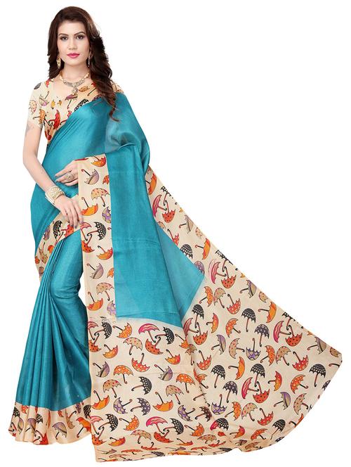 women light blue printed bordered saree with blouse - 21300489 - Very Small Image - 1