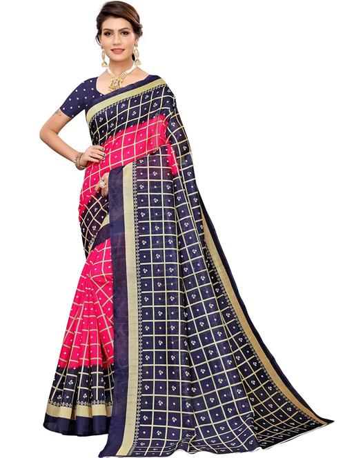 women pink checks printed saree with blouse - 21300495 - Very Small Image - 1