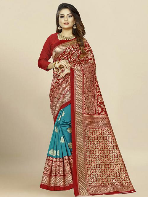women light blue printed bordered saree with blouse - 21300504 - Very Small Image - 1