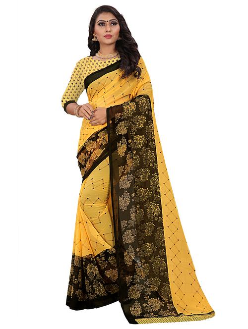 yellow floral printed saree - 21300508 - Very Small Image - 1