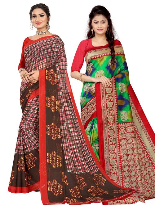combos pack of 2 printed sarees with blouse - 21300587 - Very Small Image - 1