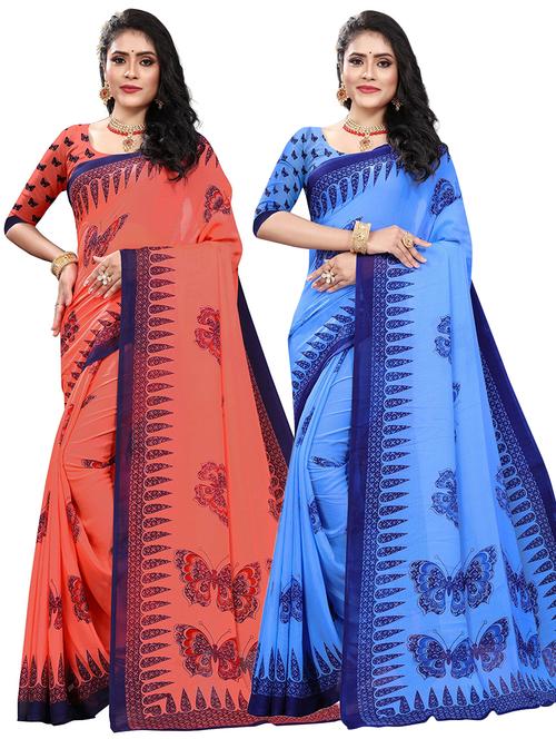 pack of 2 multi colored combo saree with blouse - 21300593 - Very Small Image - 1