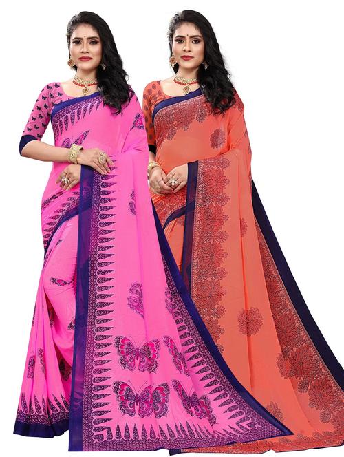 combos pack of 2 printed sarees - 21300598 - Very Small Image - 1