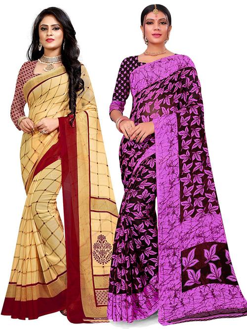 pack of 2 multi colored combo saree with blouse - 21300602 - Very Small Image - 1