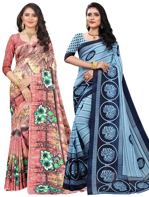 pack of 2 multi colored combo saree with blouse - 21300606 - Very Small Image - 1