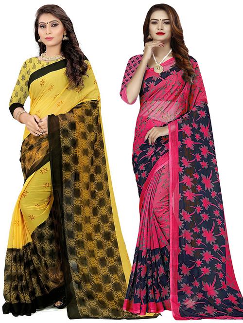women pack of 2 printed sarees with blouse - 21300615 - Very Small Image - 1