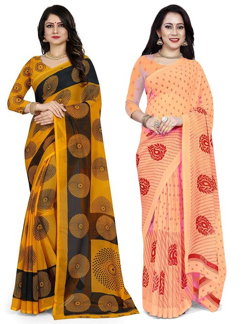 women combos pack of printed saree with blouse - 21300651 - Very Small Image - 1