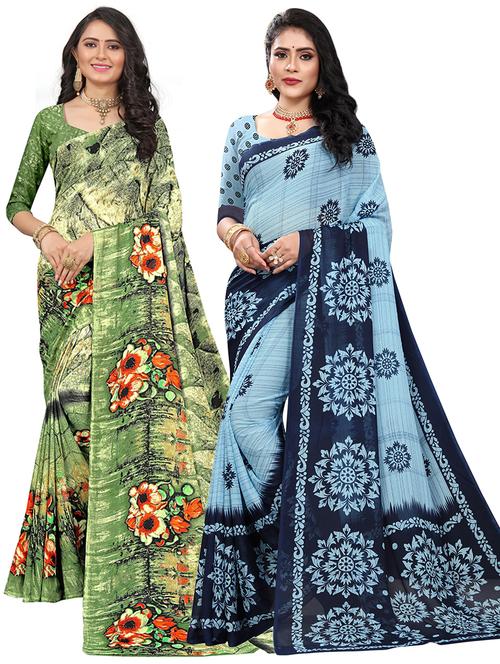 pack of 2 multi colored combo saree - 21300665 - Very Small Image - 1