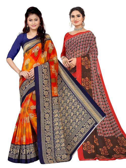 women pack of 2 printed sarees with blouse - 21300728 - Very Small Image - 1
