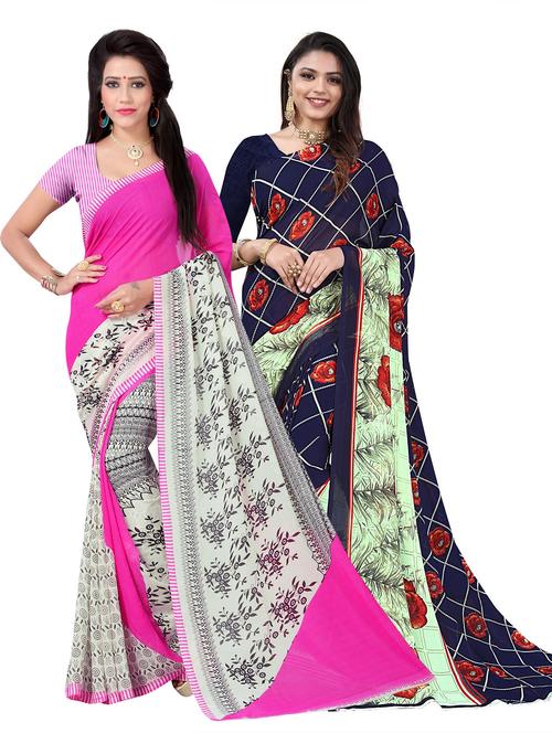 combos pack of 2 printed sarees with blouse - 21300731 - Very Small Image - 1