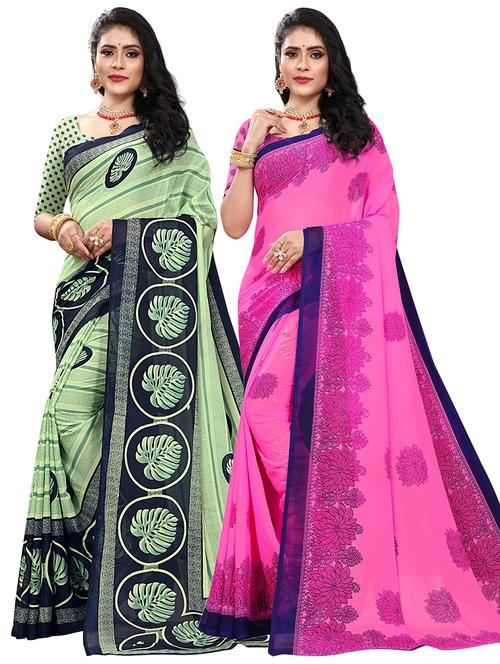 women combos pack of printed saree with blouse - 21300749 - Very Small Image - 1