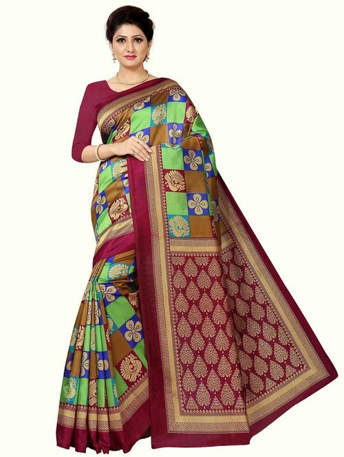 women multi color printed bordered saree with blouse - 21300817 - Very Small Image - 1