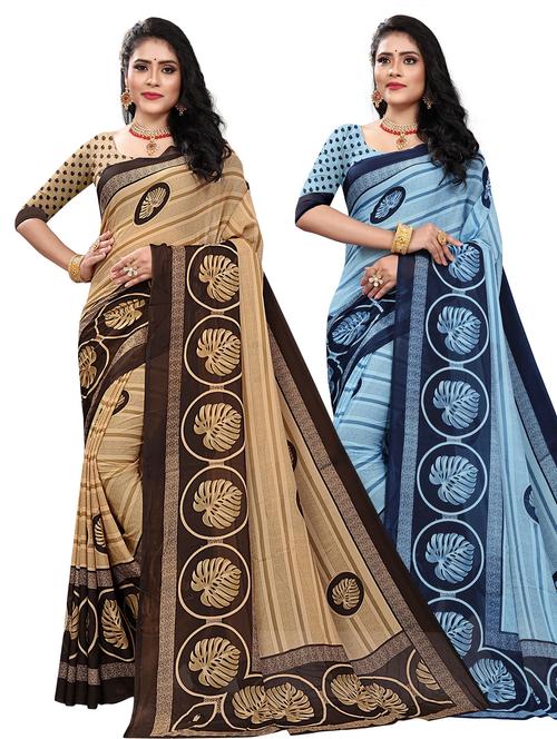 pack of 2 multi colored combo saree with blouse - 21300832 - Very Small Image - 1