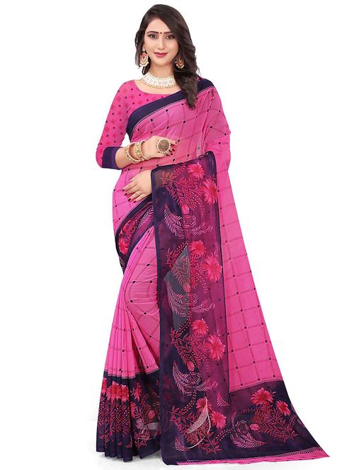 pink georgette printed saree with blouse - 21300839 - Very Small Image - 1