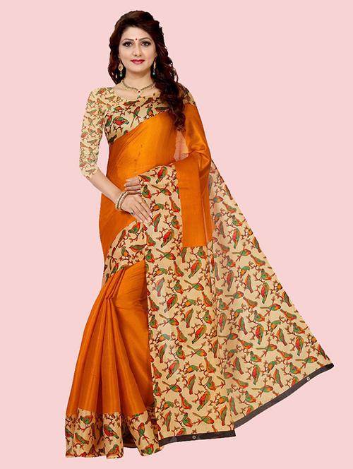 women yellow printed saree with blouse - 21300853 - Very Small Image - 1