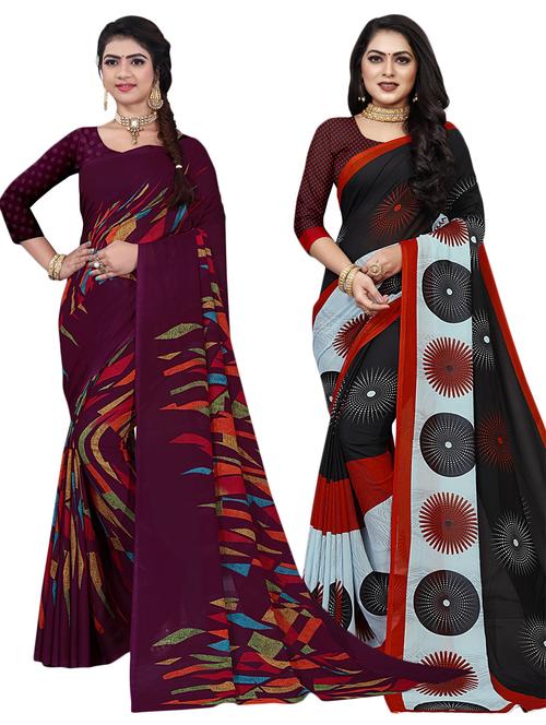 women pack of 2 printed sarees - 21300877 - Very Small Image - 1