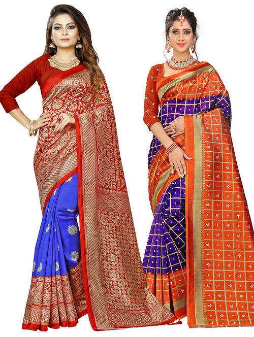 women pack of 2 printed saree with blouse - 21300929 - Very Small Image - 1
