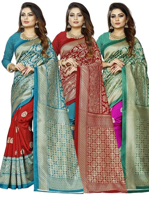 women pack of 3 self design saree with blouse - 21300961 - Very Small Image - 1