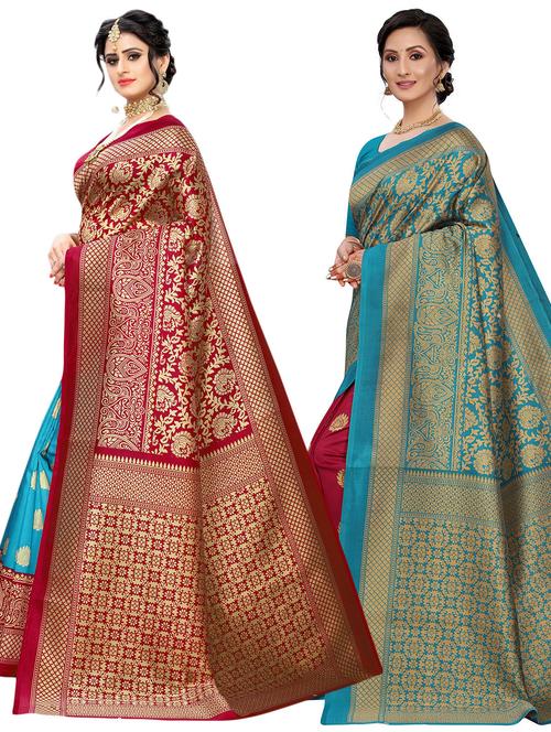 pack of 2 multi colored combo saree with blouse - 21300963 - Very Small Image - 1