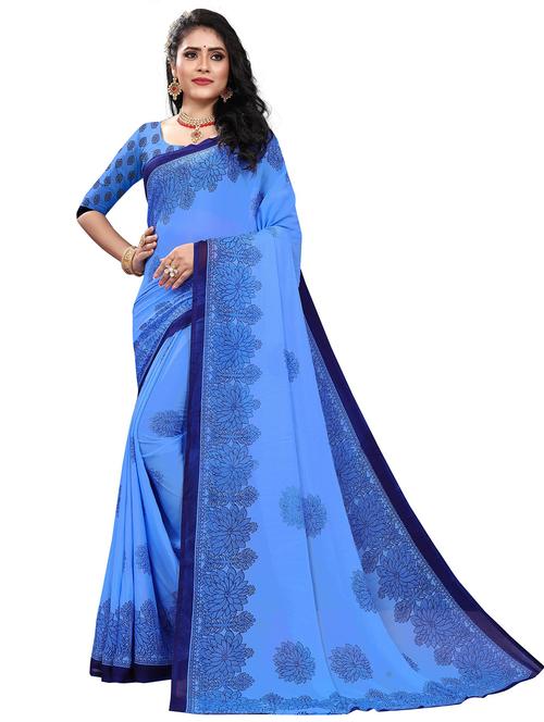 light blue printed saree - 21300975 - Very Small Image - 1