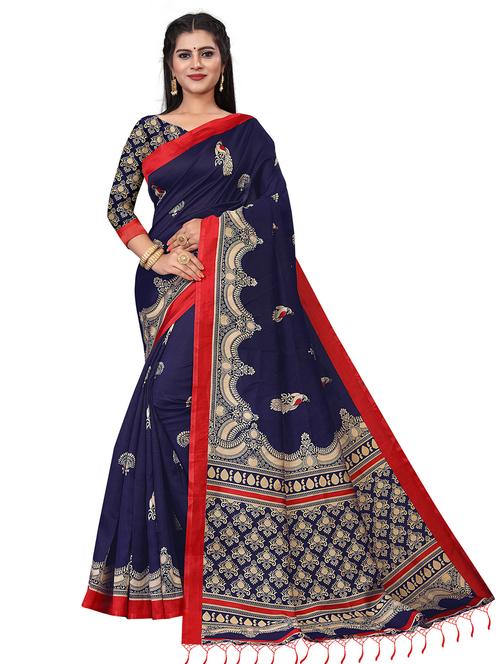 women blue printed saree with blouse - 21300996 - Very Small Image - 1