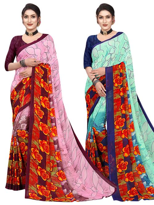 pack of 2 printed saree with blouse - 21301023 - Very Small Image - 1