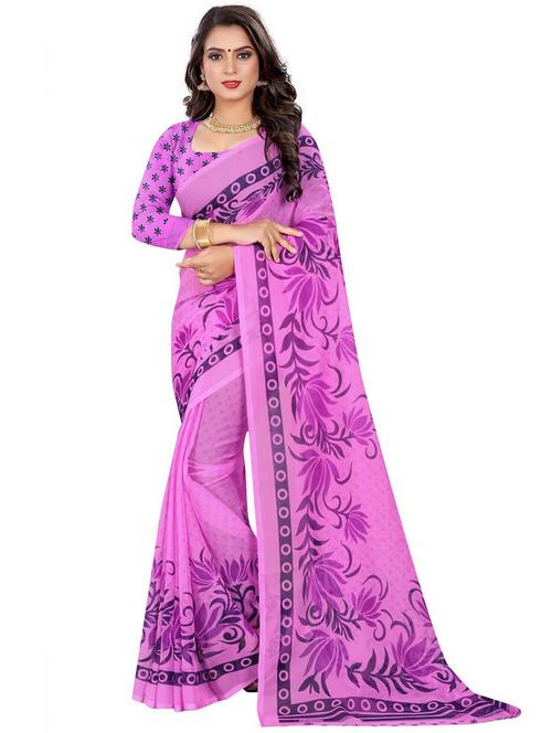 purple georgette plain saree - 21301028 - Very Small Image - 1
