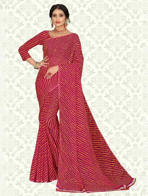 pink georgette plain saree with blouse - 21301035 - Very Small Image - 1