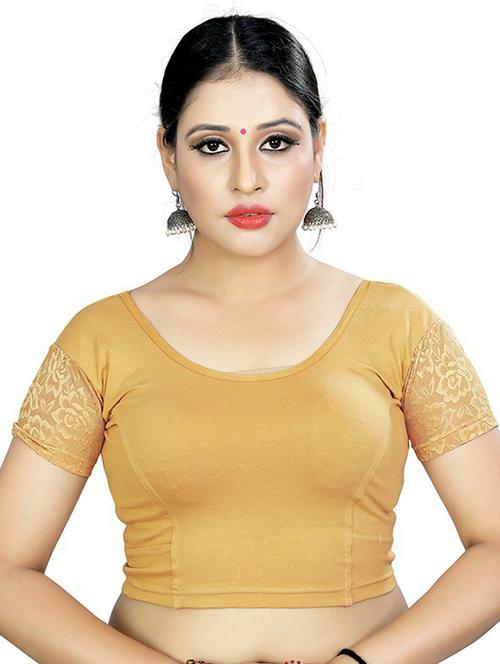 women gold solid regular stitched blouse - 21301080 - Very Small Image - 1