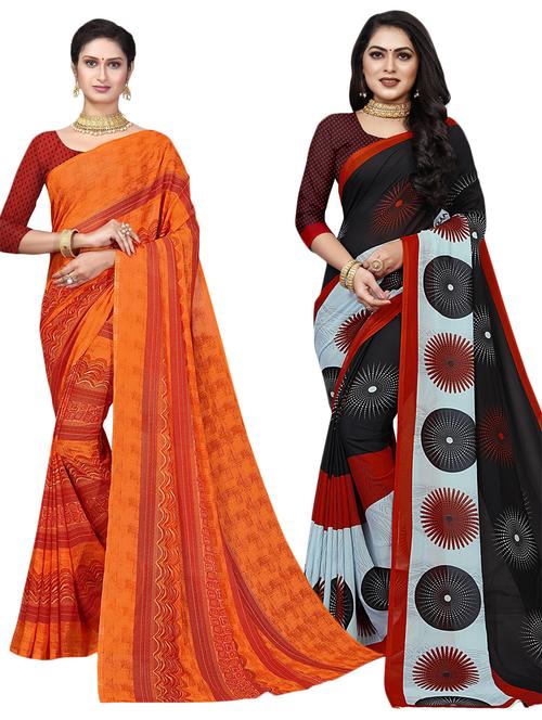 pack of 2 multi colored combo saree with blouse - 21301096 - Very Small Image - 1