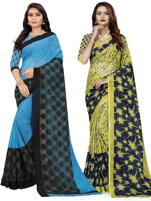 pack of 2 multi colored combo saree with blouse - 21301107 - Very Small Image - 1